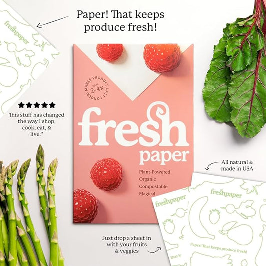 FRESHPAPER Keeps Fruits & Vegetables Fresh for 2-4x Longer, 24 Reusable Food Saver Sheets for Produce (3 Packs), Made in the USA
