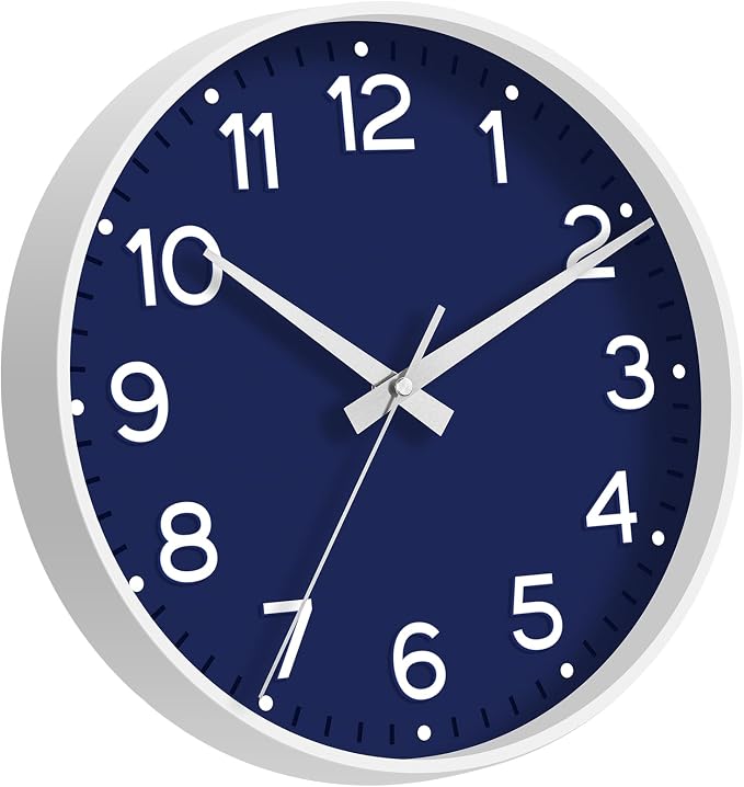 Roymnie Wall Clock, Silent Wall Clocks Battery Operated 8 Inch-Modern Non Ticking Analog Clock Decorative for Kitchen Office Bathroom Bedroom(Navy Blue)