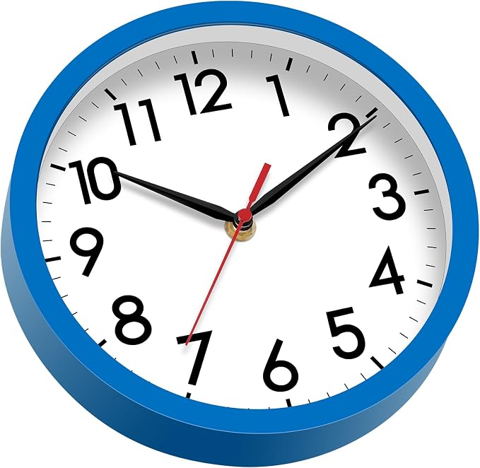 AKCISOT Wall Clock 8 Inch Silent Non-Ticking Modern Clocks Battery Operated - Analog Small Classic for Office, Home, Bathroom, Kitchen, Bedroom, School(Blue)