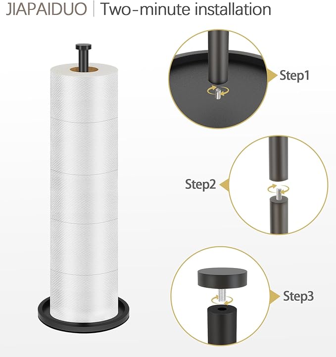 Toilet Paper Holder Stand with Reserve Function, Black Toilet Roll Holder Free Standing, Toilets Paper Storage Stand for 5 Rolls of Toilets Papers,Modern Design