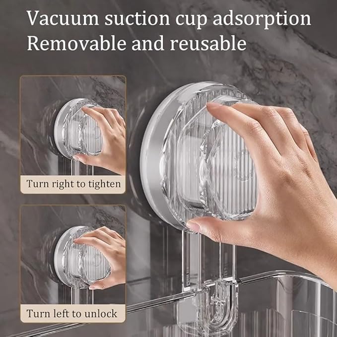No-Drill Bathroom Storage Suction Cup Storage Box, Removable, Freely Adjustable Vacuum Suction Cup Storage Box, Large Capacity & Strong Load-Bearing, Hanging Shower Organizer (Transparent)