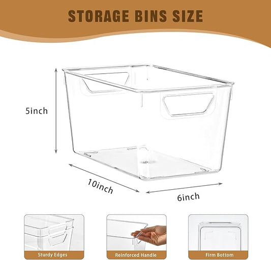 Freebat 12 Pack Middle Organizers and Storage, Pantry Organization and Storage Bins, Cabinet Organizer, Clear Plastic Storage Containers with Handle,Acrylic Storage Bins for Cabinet, Fridge