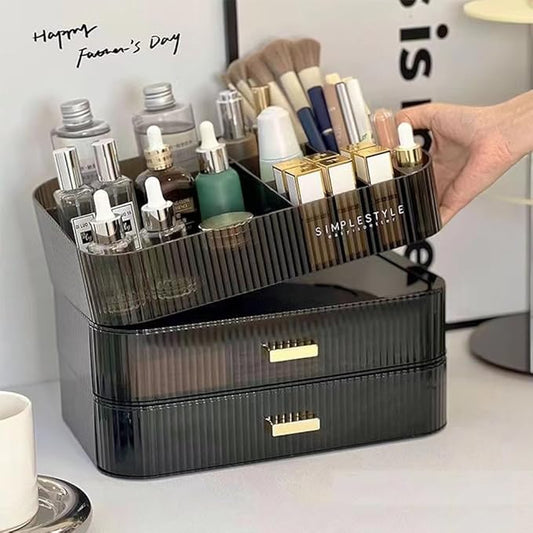 Stackable Makeup Organizer Drawers, Bathroom Vanity Organizers and Storage, Ideal for Desk and Dresser Countertops, Great for Cosmetics, skincare, Lipsticks, Nail Care -Black