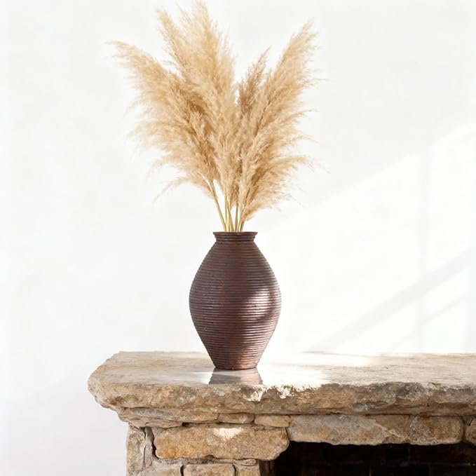 Brown Rustic Vase – 8.6" Farmhouse Vase for Table Centerpiece, Resin Vintage Vases for Pampas Grass, Rustic Decor for Dining Table, Entryway, Mantel or Living Room Shelf