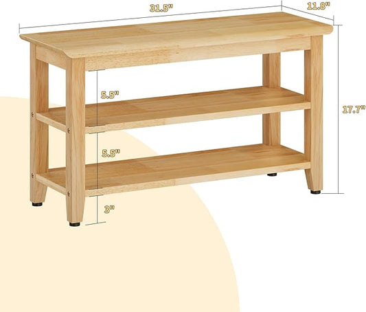 Wood Shoe Bench for Entryway,Bench with Shoe Rack,Storage Shoe Organizer for Hallway,Living Room,Bedroom (Natural, 31.5''W×11.81‘’D×17.71‘’H)