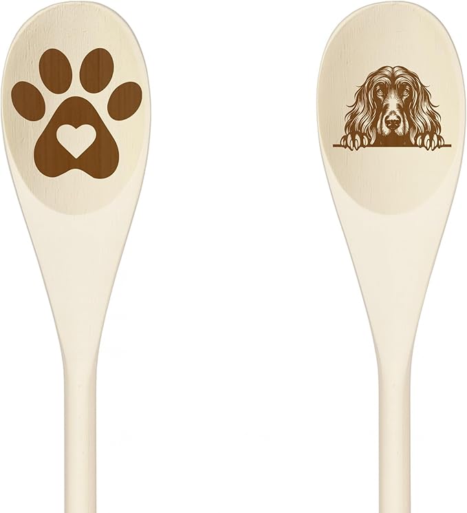 AFGHAN HOUND Wooden Spoons for Cooking, Serving or Decorative Kitchen Utensils Set Dog Lover Dog Mom/Dad Gift with Peeking Dog Designs, Paw Print and Dog Head, Kitchen Utensils Set of 2