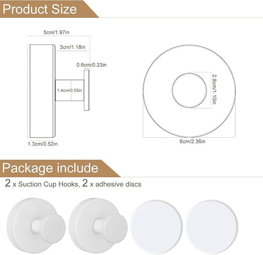 ZESLMG Suction Cup Hooks for Shower, White Wreath Hangers for Front Door Glass Window Bathroom Kitchen Wall, Removable Towel Holder Bath Robe Loofah Coat Hooks No Damage for Hanging, 2 Pack