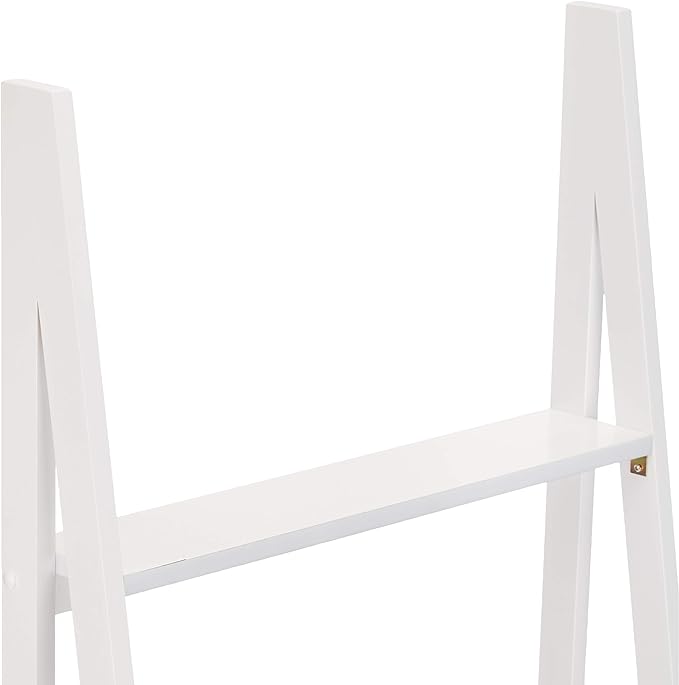 Amazon Basics 5-Tier Ladder Bookshelf Storage Organizer for Small Space, Easy to Assemble, Solid Rubberwood Frame, White Finish, 14D x 24.8W x 70.1H in
