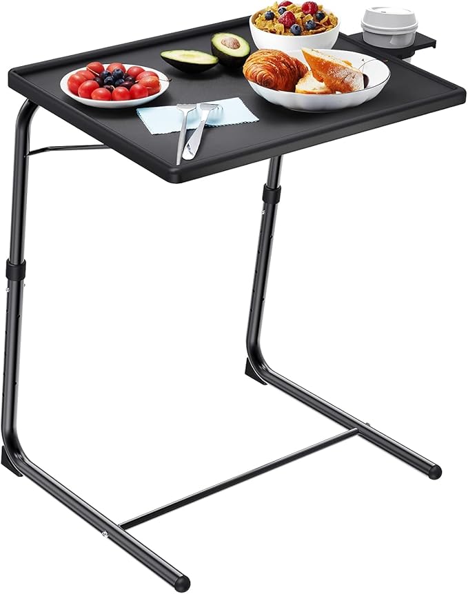 HUANUO Adjustable TV Tray Table - TV Dinner Tray on Bed & Sofa, Comfortable Folding Table with 6 Height & 3 Tilt Angle Adjustments (Black)