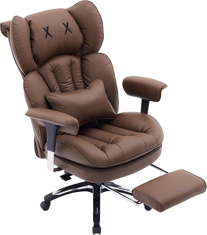 Efomao Big and Tall Office Chair 400lbs, Ergonomic High Back Executive Office Chair with Footrest, Wide Computer Desk Chair for Home Office, Comfortable PU Leather Heavy Duty Chair,Brown