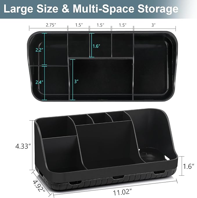 GFWARE Black Toothbrush Holder - 7 Slots Bathroom Organizer Countertop with Drainage Matte Black Electric Toothbrush and Toothpaste Holder for Bathroom Accessories Organization Vanity Sink Storage