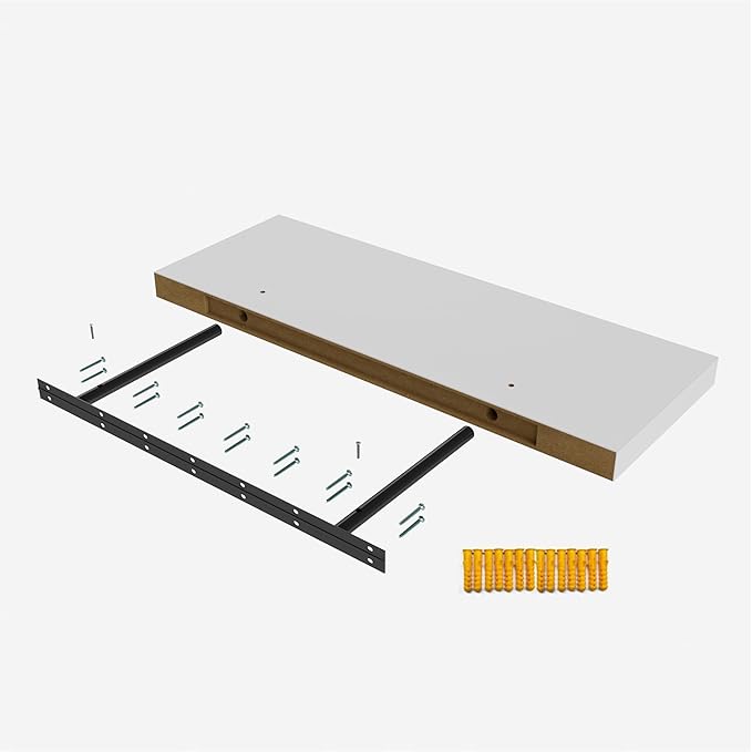 JPND Wall Shelf Set of 2, White Floating Shelves 30 in W x 10 in D x 1 in H, Wooden Floating Wall Shelf with Invisible Brackets for Living Room/Bedroom/Bathroom/Kitchen Storage and Decor