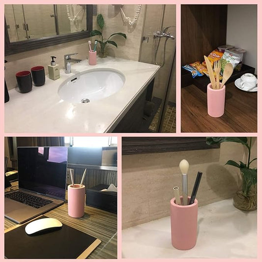Fast-Drying Diatomite Toothbrush Holder - Bathroom Countertop Organizer Stand for Toothpaste, Makeup Brushes, Razors & Accessories (Pink)