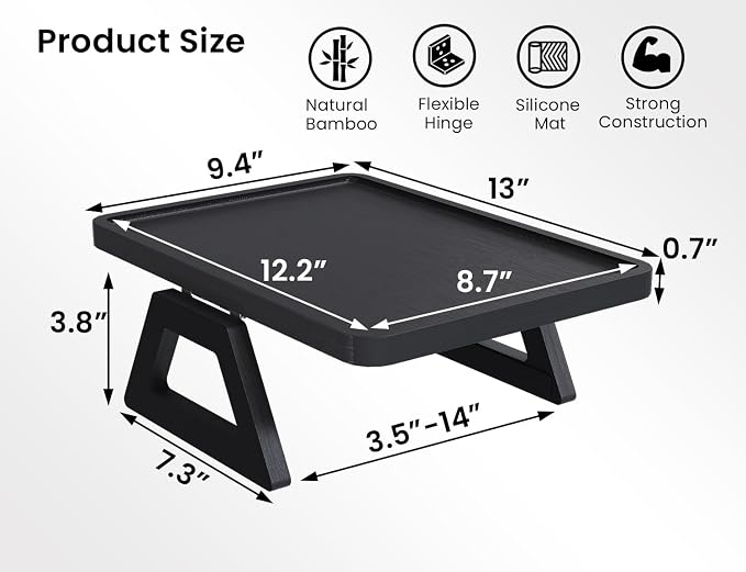 2 Pack Couch Arm Tray,Bamboo Folding Sofa Tray,Sofa Armrest Trays Clip-On Couch Desk for Drinks,Snacks,Phone,Remote Control(Black)