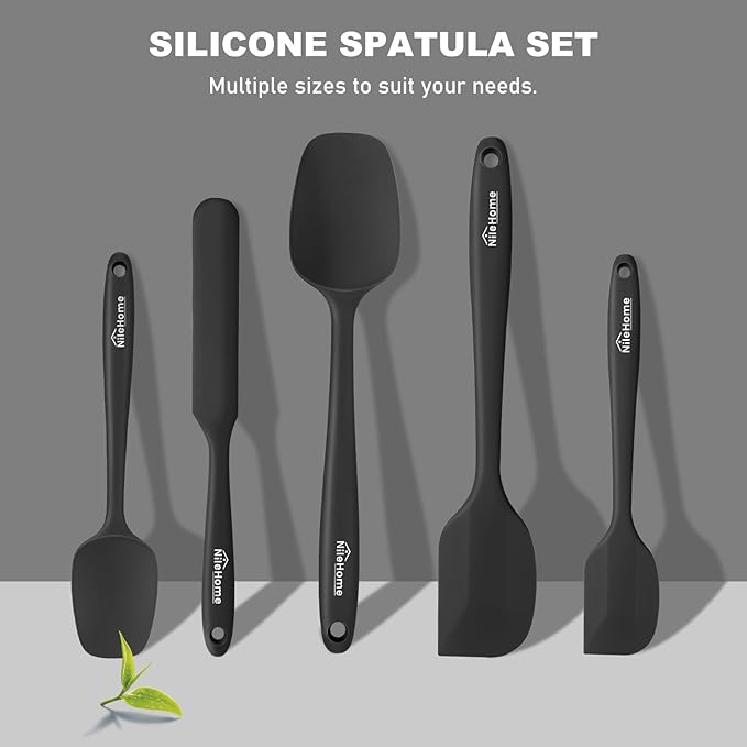 NileHome Silicone Spatula Set, 5 Pieces Food Grade Kitchen Utensils with Silicone Brush Heat Resistant Up to 600°F BPA-free Rubber Spatula for Scraping, Baking, Cooking, Mixing—Black