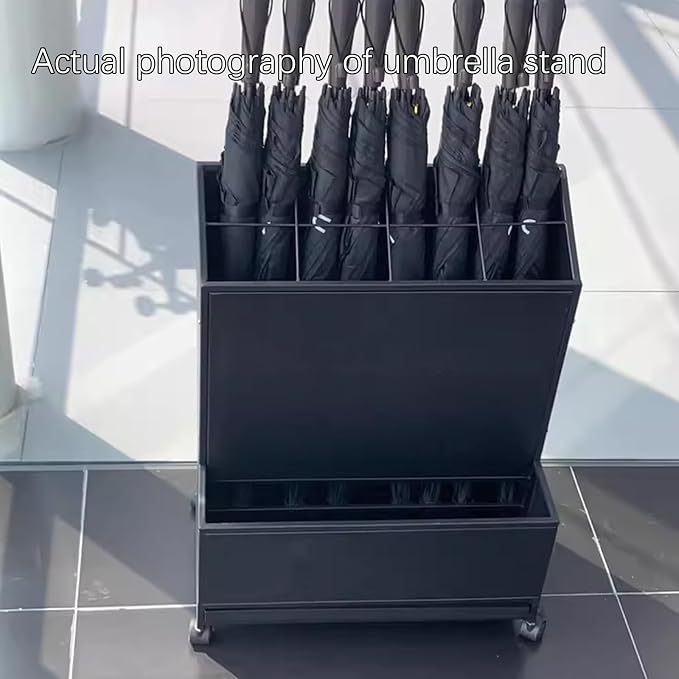 SEIFE Movable Commercial Metal Large Capacity Umbrella Holder With removable drain tray,Can hold 30 umbrellas,Indoor Entryway Umbrella stand,For Hotel,Offices,home(Black)