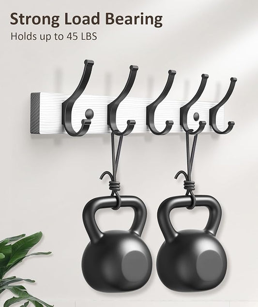 Optish Coat Rack Wall Mount, 16.5 Inches Wood Coat Hooks Wall Mount, Wall Coat Rack with 5 Hooks, Hat Rack Wall Hooks for Hanging Coat, Bag, Towel (1Pack, White)