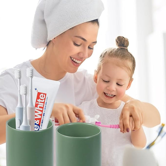 Toothbrush Holders for Bathrooms - 2 Cups Ceramic Toothbrush Toothpaste Holders Set, Green Bathroom Tumbler Cups Reusable Toothbrush Mouthwash Cup, Bathroom Counter Organizer.