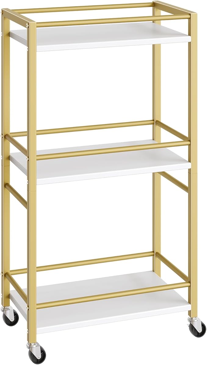 Bar Cart for The Home, 3-Tier Drink Cart on Wheels, Home Bar Serving Cart, Mini Bar Cart for Small Space, Rolling Kitchen Carts for Bar, Kitchen, Dining Room, Gold RCJW4001