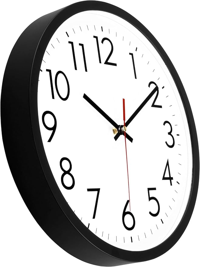 Lumuasky 14 Inch Modern Wall Clock Battery Operated Silent Non-Ticking Large Analog Classic Round Clock for Office, Home, Kitchen, Bedroom, School, Living Room (Black)