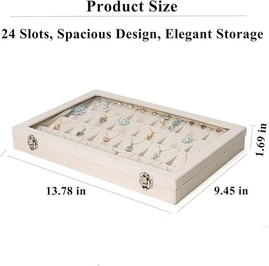 Jewelry Box Necklace Organizer Tray (Beige) Necklace Display Case for Storage Jewelry Necklaces Display Stand 24 Slot Pendant Holder for Women