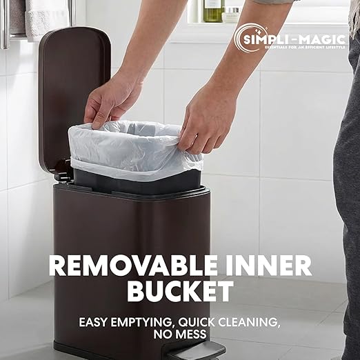 6L/1.6G Stainless Steel Bathroom Trash Can with Hands-Free Foot Pedal, Quiet Soft-Close Lid, Compact Space-Saving Size