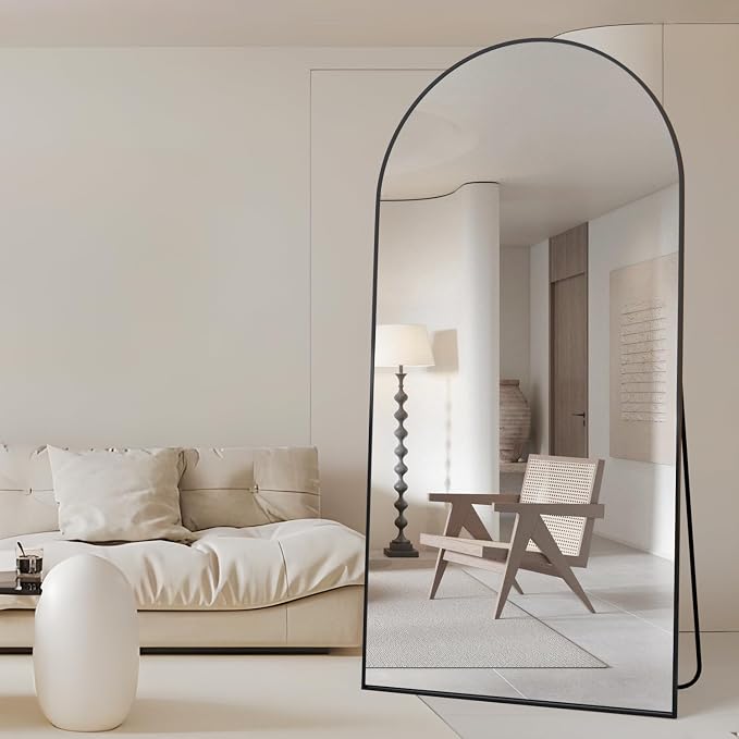 Arch Full Length Mirror Arched Floor Mirror 76"x34" with Stand Large Wall Mirrors Full Body Mirror Black Standing Hanging or Leaning Against Wall for Bedroom Entry, Bedroom, Living Room