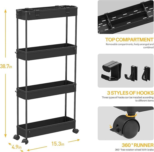 SPACELEAD 2-piece Set Slim Storage Cart 3 Tier,Bathroom Organizer Rolling Utility,Mobile Shelving Unit Slide Out for Office, Kitchen, Laundry Room & Narrow Places
