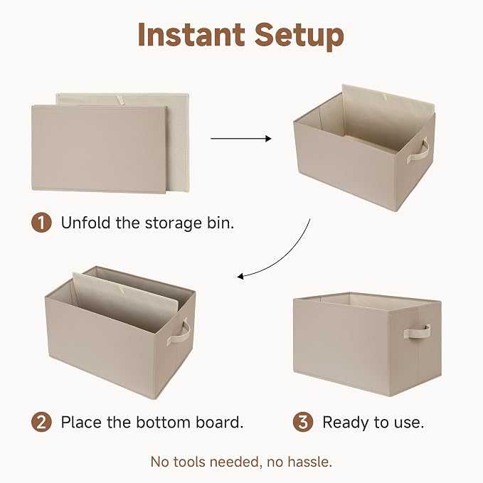 StorageWorks Closet Organizer Storage Baskets, Fabric Storage Bins for Shelves, Closet Organization and Storage Basket, Organizer Bins, Light Brown, 3-Pack, Large