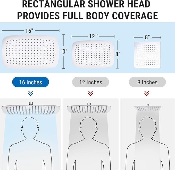 G-Promise All Metal 16 Inch Rain Shower Head with Massage Mode Handheld Spray Combo, 3-Way Diverter with Pause Setting, Full Body Coverage, Modern Bathroom Upgrade (Chrome)
