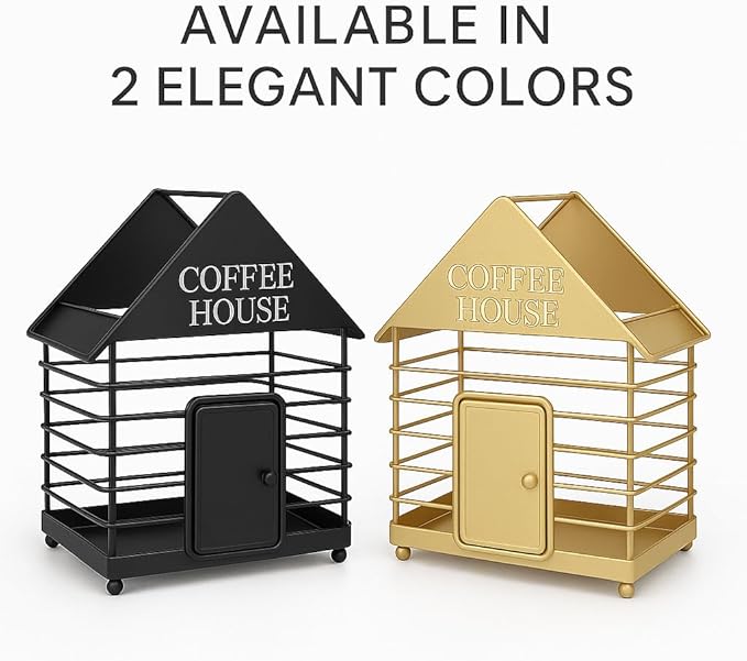 House-Shaped Coffee Pod Organizer – Countertop Coffee Station Holder for Keurig & Nespresso Pods – Modern Black or Gold Kitchen Organizer (Gold)