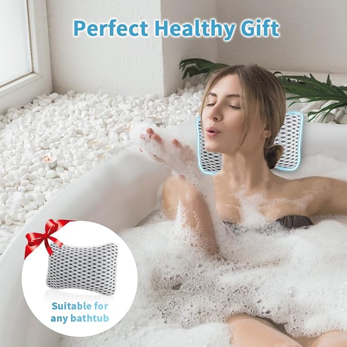 Luxury Bath Pillows for Tub, Slip Resistant Waterproof Bath Pillows for Tub Neck and Back Support with 2 Strong Suction Cups, Relaxing Spa Essentials