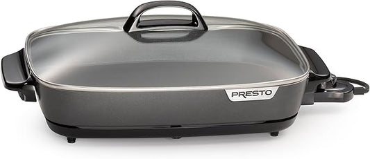Presto 06858 16-Inch Slimline Electric Skillet with Glass Cover - Nonstick, Adjustable Temperature, Black