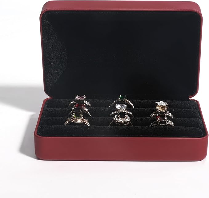 Small Ring Organizer Box. Travel Jewelry Storage Case. Ring Box for Multiple Rings. Portable Ring Display Holder for Women (Red S)