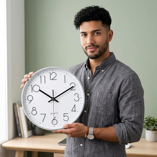 jomparis 10 Inch Silver Wall Clock Battery Operated Silent & Non-Ticking Wall Clock for Home Office Bathroom