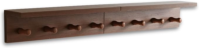 Entrance Coat Rack ,Coat Hooks, Wall-Mounted Wooden Hook Rack, Wall-Mounted Shelves are Very Suitable (Teak Color Finish—A-2)