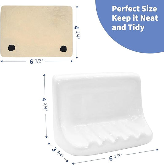 White Vintage Mounted Ceramic Soap Dish for Bathroom Shower Wall,Retro Ceramic Soap Holder Porcelain Soap Dish Holder Tray for Home Bathtub Bathroom Sink Shower Wall Easy to Clean Keep Soap Dish Dry