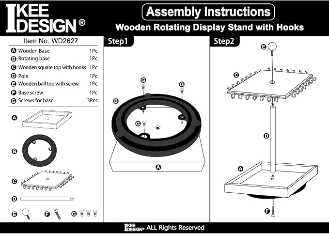 Ikee Design 2 Pcs Set Wooden Rotating Jewelry Display Stand Tower,Jewelry Organizer for Necklace and Bracelet,Rotating Necklace and Bracelet Holder Organizer,Jewelry Stand for Shows, Brown Color