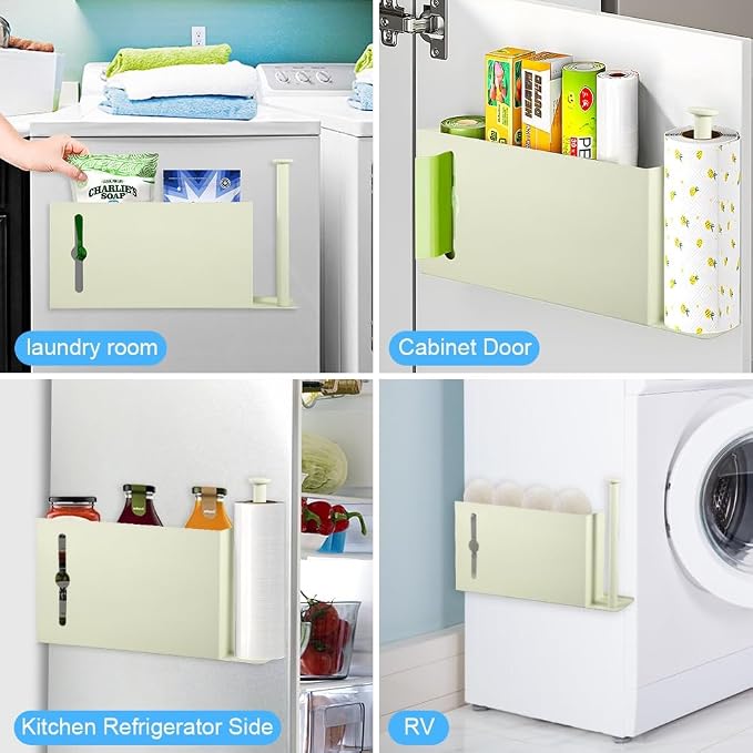 Picowe Large Wall Mount Kitchen Wrap Organizer Rack, Metal Aluminum Foil Organizer, Cabinet Storage Holder for Kitchen, Aluminum Foil, Cling Film, Paper Towel (White)