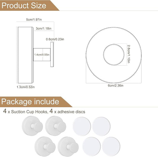 ZESLMG Suction Cup Hooks for Shower, White Wreath Hangers for Front Door Glass Window Bathroom Kitchen Wall, Removable Towel Holder Bath Robe Loofah Coat Hooks No Damage for Hanging, 4 Pack