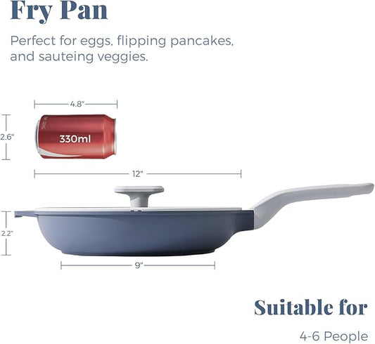 PRICUSIS Nonstick Ceramic Frying Pan with Lid, 8/10/12 Inch, Metal Utensil Safe, PFOA & PFAS Free, Scratch & Stain Resistant Skillet, Oven & Dishwasher Safe, Induction Compatible – Gray (12-Inch)