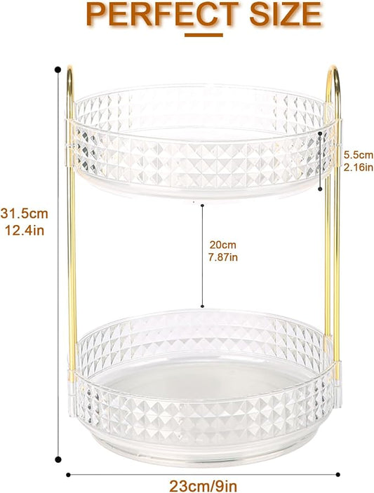 Fangoo 2 Tiers Clear Rotating Makeup Organizer for Vanity, 360 Spinning Skincare Organizers for Dresser Perfume Organizer Large Skincare Make up Storage Cosmetic Organizer for Bathroom Countertop
