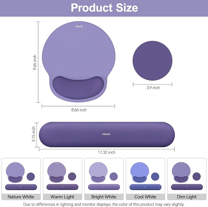 MOSISO Wrist Rest Support for Mouse Pad&Keyboard Set, Circle Curved Ergonomic Mousepad&Coaster Non-Slip Base Home/Office Pain Relief&Easy Typing Pad with Soft Cloth&Silicone Lining, Imperial Purple