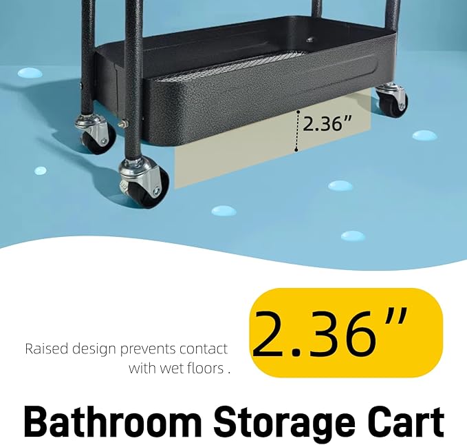 LIWNYRK 4 Tier Slim Storage Cart with Wheels for Laundry Room Between Washer and Dryer, 7.1'' Narrow Rolling Cart with Wheels and Lockable Casters, Metal Thin Standing Shelf for Small Space, Black