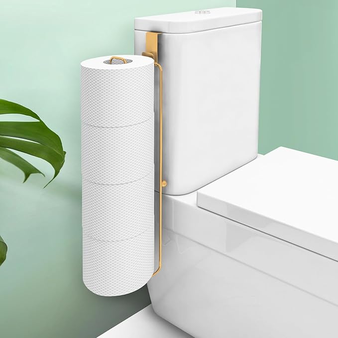 Conworld Toilet Paper Storage Wall Mount, Over The Tank Toilet Tissue Roll Holder Dispenser Reserve for Bathroom Storage and Organization, for 4 Roll Tissue, Gold, 1 Pack