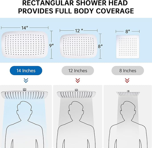 G-Promise All Metal 14 Inch Rain Shower Head with Massage Mode Handheld Spray Combo, 3-Way Diverter with Pause Setting, Full Body Coverage, Modern Bathroom Upgrade (Chrome)