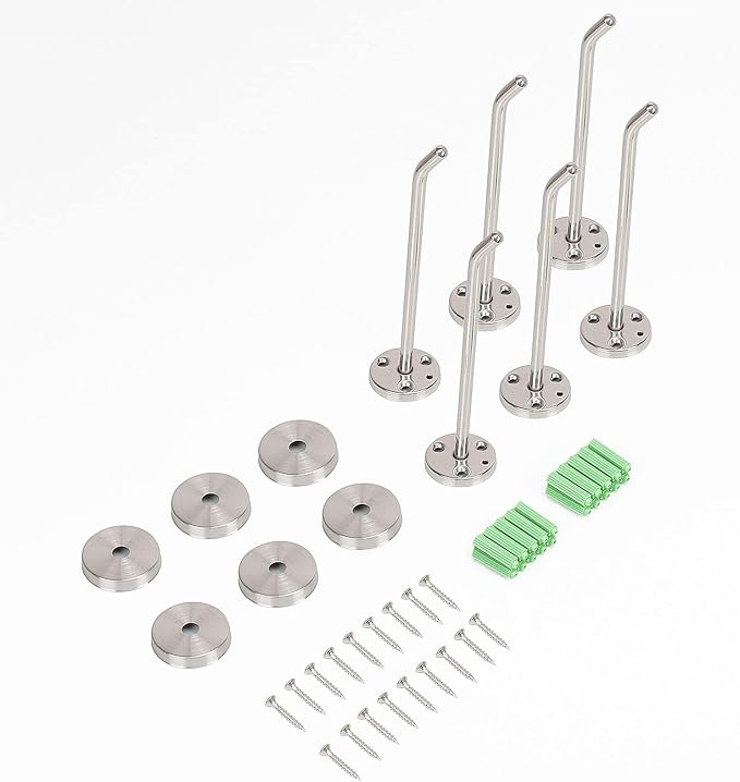 NearMoon Coat Hooks, Wall Mount Hooks for Hanging Hat Hurse Robe, 304 Stainless Steel Heavy Duty Towel Hangers for Bathroom Livingroom Hotel Kitchen Garage, 6 Pack (8 Inch, Brushed Nickel)