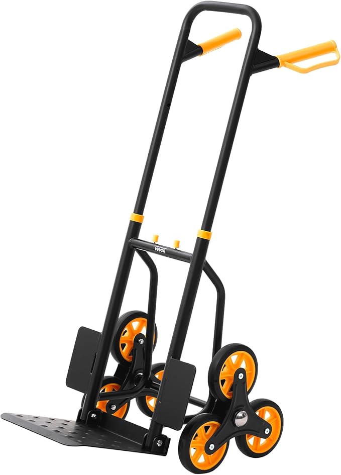 VEVOR Stair Climbing Cart 440 lbs, 330 lbs Stair-Climbing Capacity, Heavy-Duty Folding Trolley Cart with Telescoping Handle, 6 Wheels and 2 Bungee Cords for Home, Groceries, Warehouse