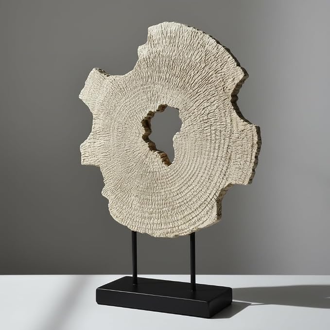 Modern Abstract Decorative Sculpture, Dining Living Room Desk Decor,Geometric Home Decor Statues,Shelf Top Decor Aesthetics, Wood Grain White