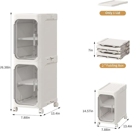 2-Tier Narrow Storage Cabinet, Slim Bathroom Storage Cabinet with Adjustable Shelves and Wheels, Narrow Organizer for Small Space, Bathroom, Kitchen, Laundry, White